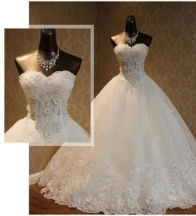 White Lace Wedding Ball Gowns At Bling Brides Bouquet- Online Bridal Store