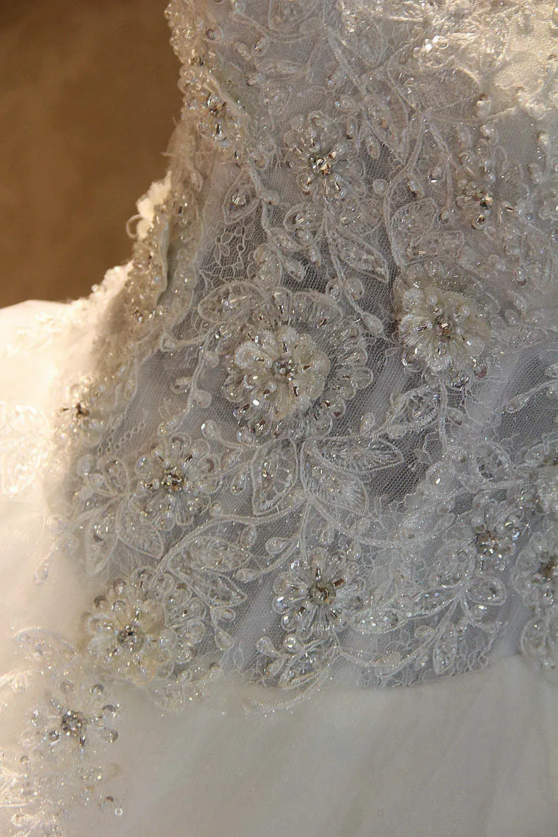 White Lace Wedding Ball Gowns At Bling Brides Bouquet- Online Bridal Store