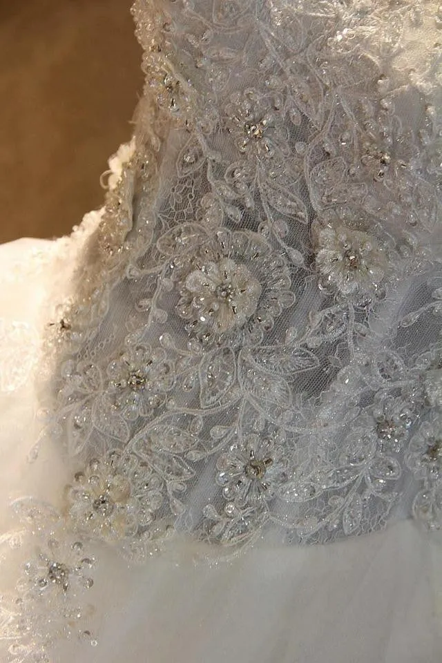 White Lace Wedding Ball Gowns At Bling Brides Bouquet- Online Bridal Store